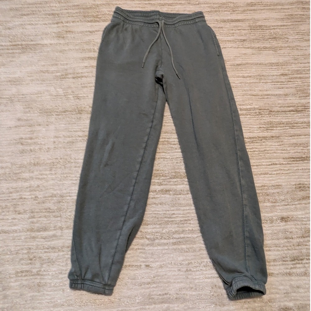 Aerie Jogger Sweatpants Womens Sz S Green Distress Drawstring Pockets Loungewear